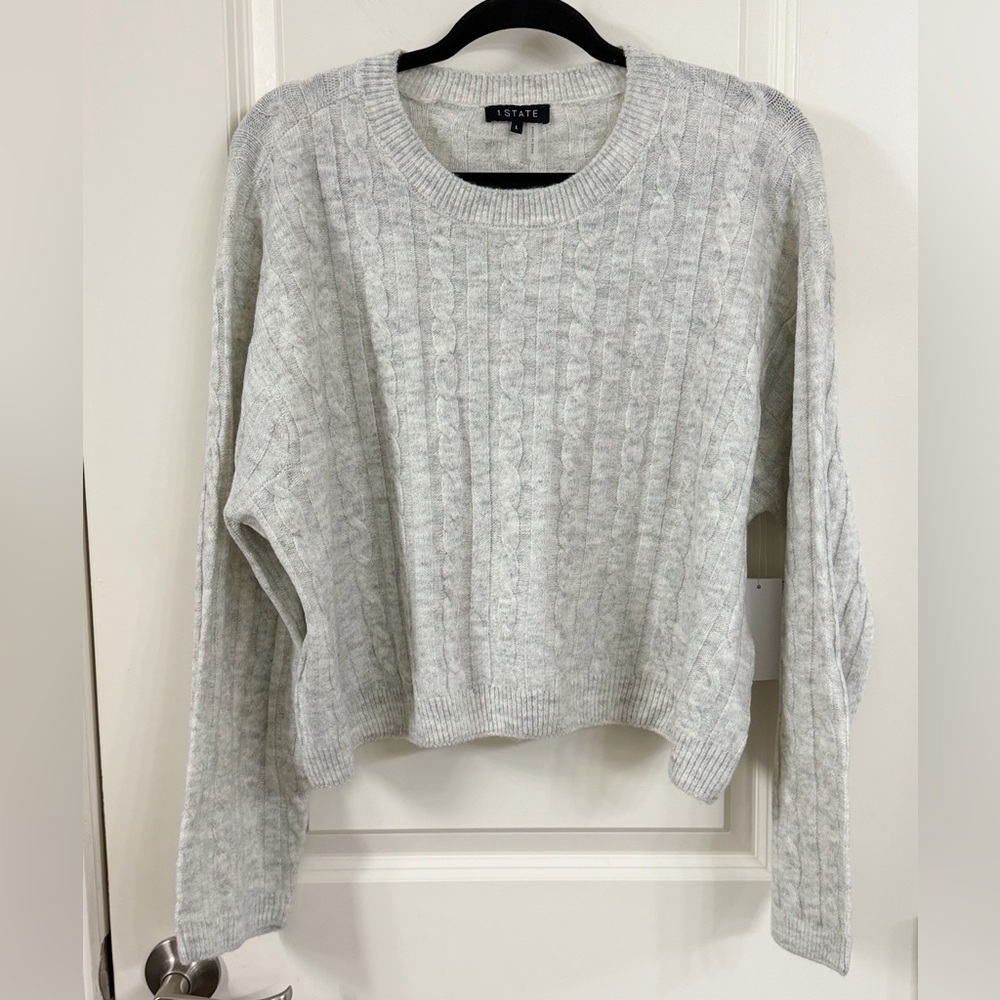1. State Women's Light Gray Cable Knit Sweater
